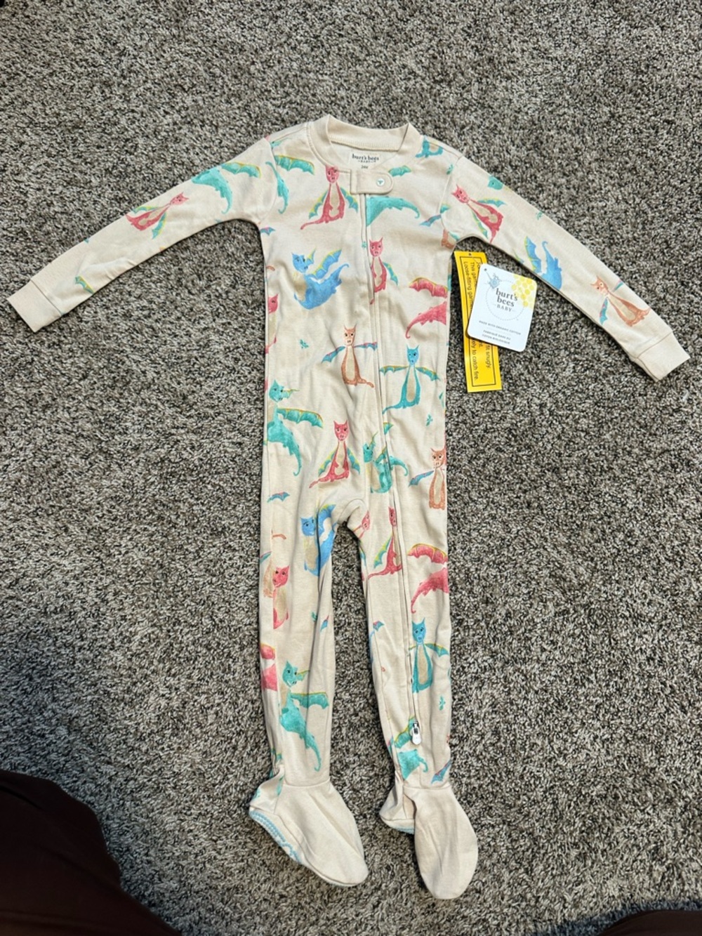 Burt’s Bees Baby Dragon Print Footed One‑Piece 24M NWT Organic Cotton